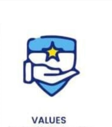 Shield with a star and a hand representing values